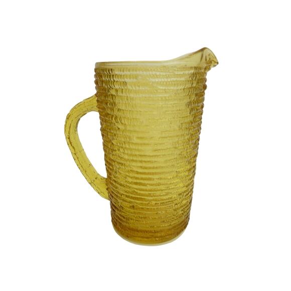 Vintage Small Glass Juice Bedside Pitcher Soreno Honey Gold Yellow 1970s MCM - Picture 2 of 6